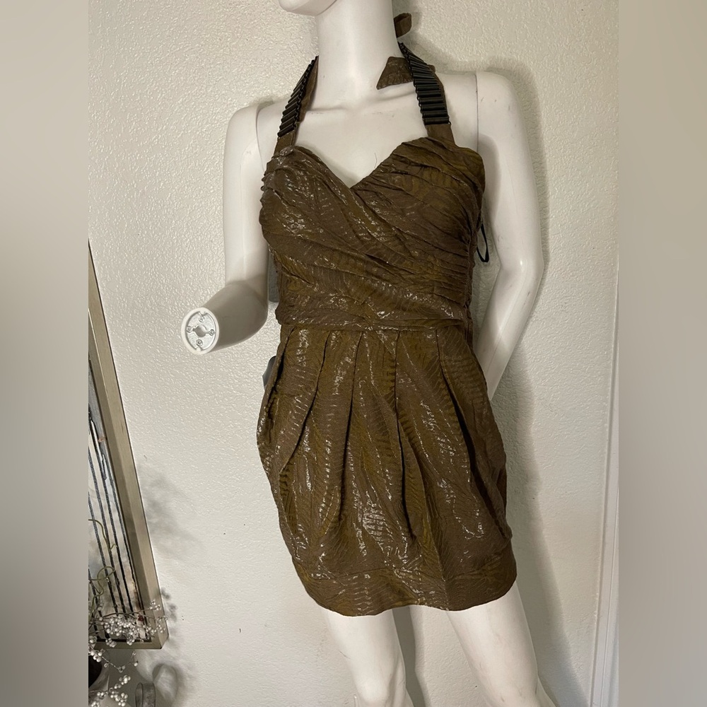 Bebe nWT Y2K Elegant Brown Halter Dress